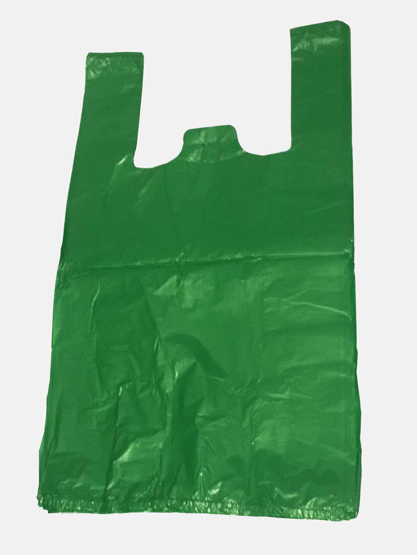 Tezraftaar® 1000 x Vest Carrier Bags 11" x 17" x 21" 18mu Green Heavy Duty Plastic Carry Bags for Apparel Shopping Supermarket Groceries