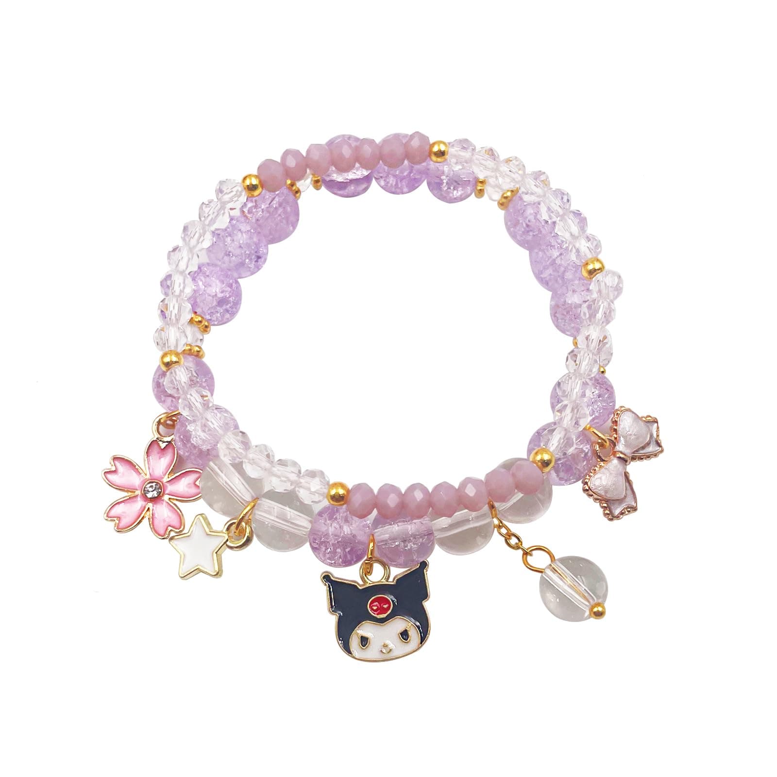 Kawaii Bracelets Kuromi Cinnamoroll Crystal Beads Bracelet Set Cute Cartoon Elastic Beaded Pearl Bracelets Jewelry for Women Bff Friendship Christmas Stocking Stuffers for Women(PA)