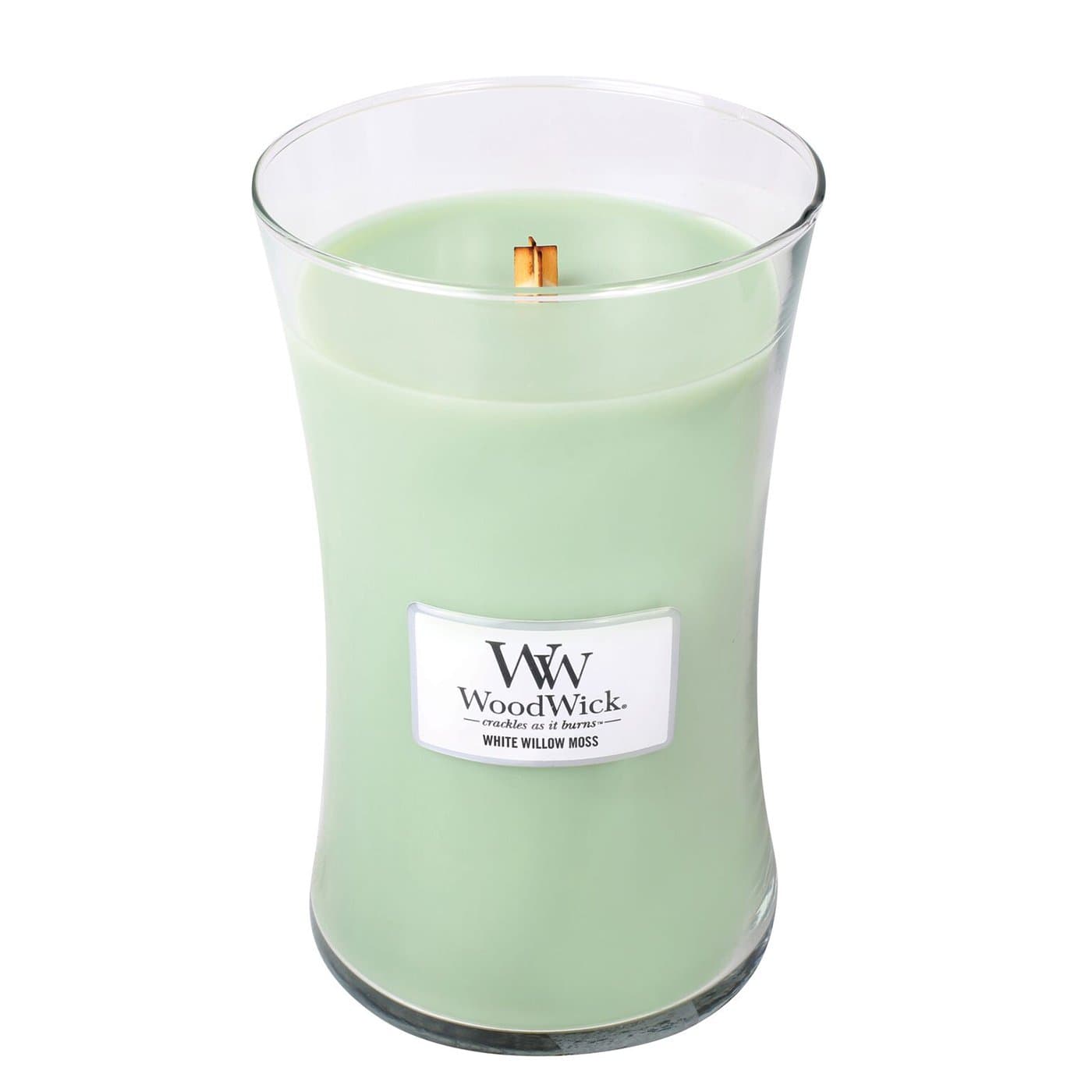 WoodWick White Willow Moss, Highly Scented Candle, Classic Hourglass Jar, Large 7-inch, 21.5 oz