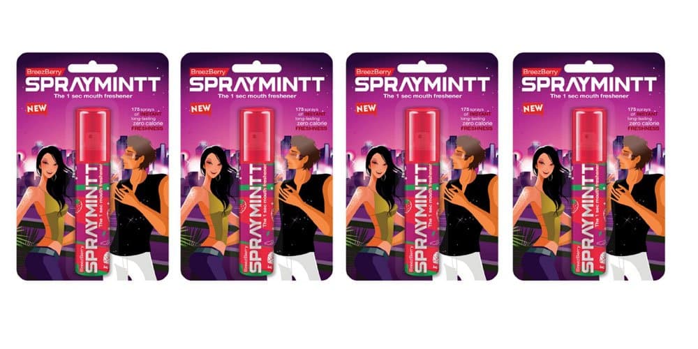 4 x Spraymintt Brezeberry Mouth Freshener - 15g (Pack of 4) by Midascare