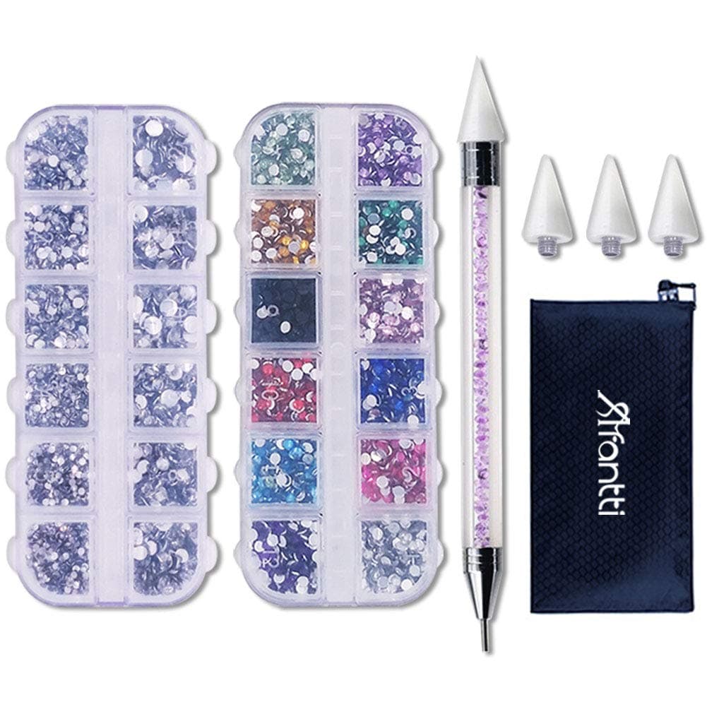 Afantti Jewel Picker Setter - Wax Pencil Rhinestone Applicator Application Pickup Tool Kit - for Pick Up Nail Gem Crystal Jewelry | Double Ended | 2 Box Flatback Rhinestones