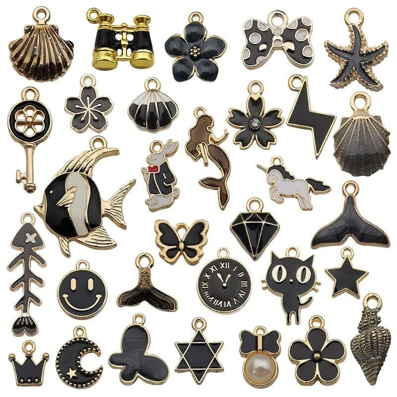 Street27® 1 Set 31pcs DIY Mixed Assorted Gold Plated Enamel Charm Unicorn Flower Dress Fish Shell Moon Star Animals Pendant DIY for Necklace Bracelet Jewelry Making and Crafting Charms, Alloy, No