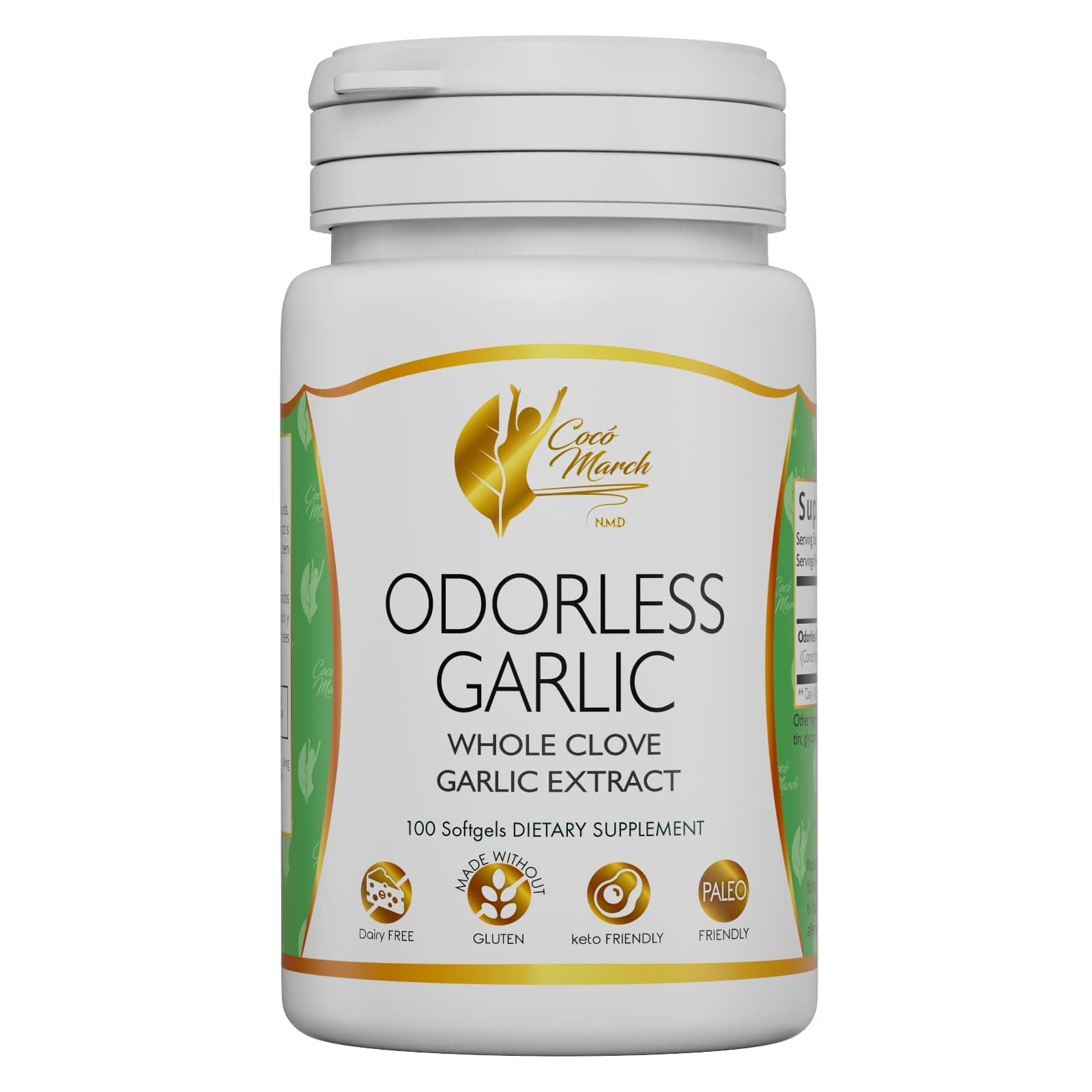 Cocó March N.M.D Garlic Oil Supplement – Odorless Garlic Extract from Whole Garlic, Immune Support & Microbiome Health, Clean Formula, Gluten & Dairy Free, Paleo & Keto Friendly, 50 Servings
