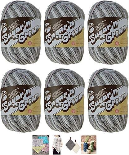 Bulk Buy: Lily Sugar'n Cream Yarn 100% Cotton Solids and Ombres (6-Pack) Medium #4 Worsted Plus 4 Lily Patterns (Greige)
