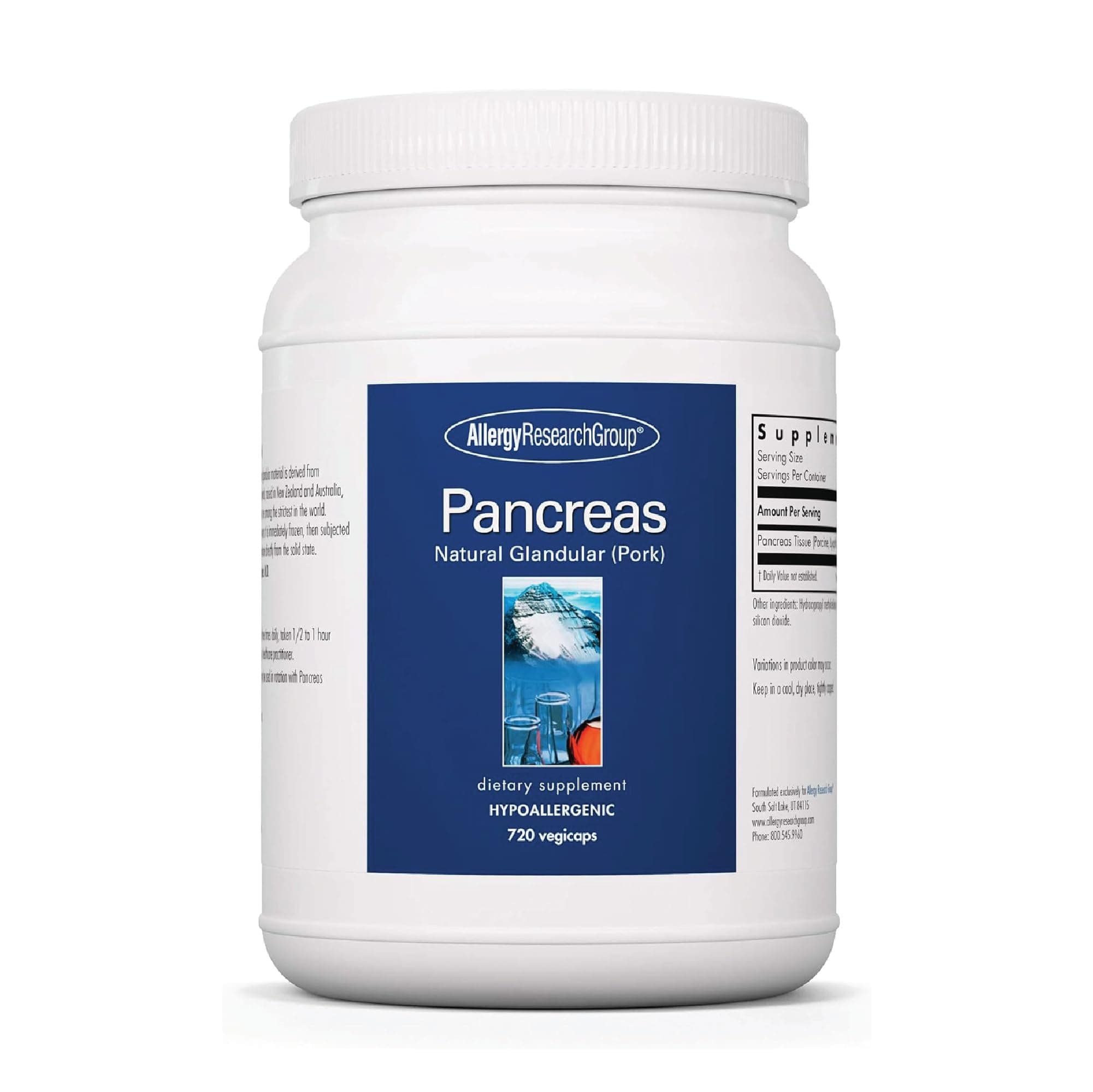 Allergy Research Group Pancreas Supplement - Pancreatic Enzymes for Women and Men, Digestive Pork Pancreas Powder Capsules, Healthy Digestion Support - 720 Capsules