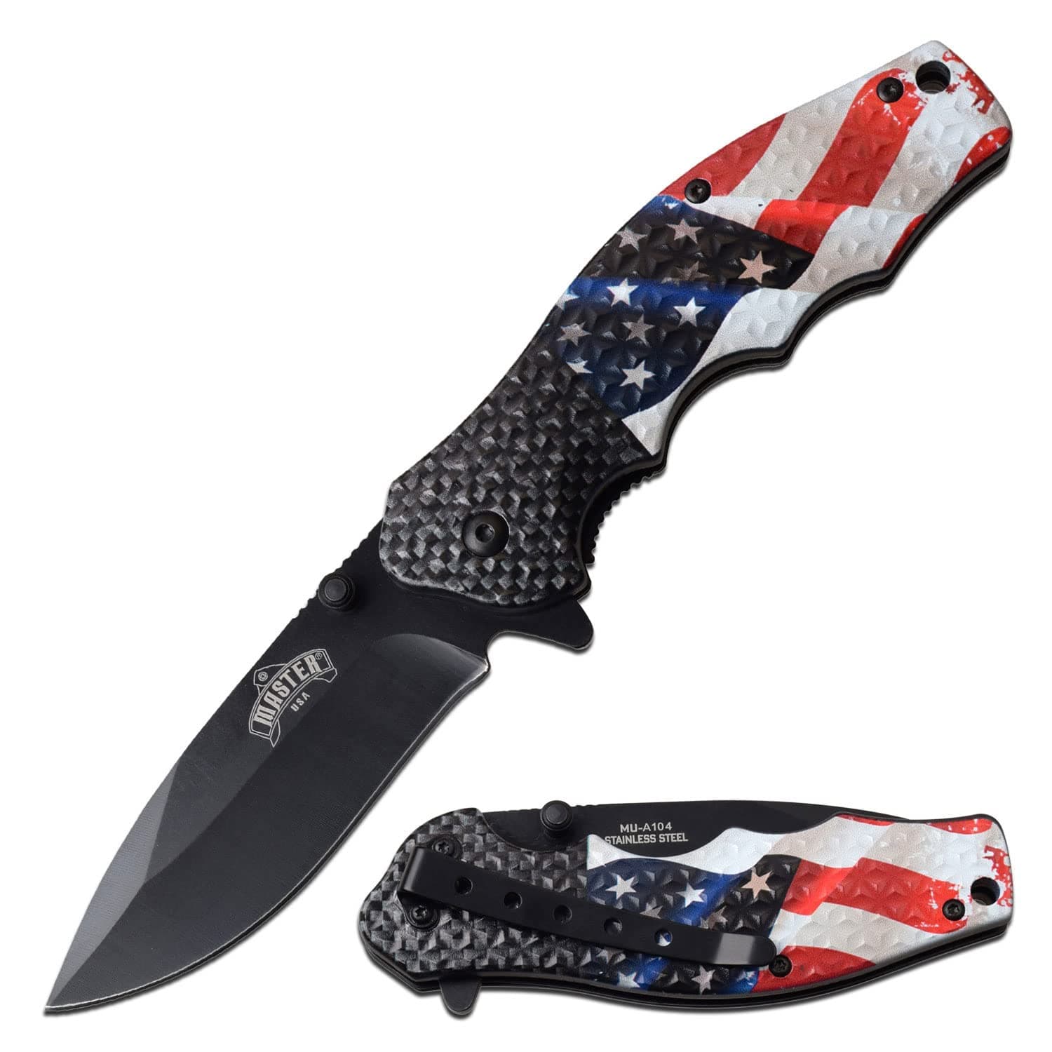 MU-A104AF Spring Assisted Knife, USA Flag, 7.75 inch