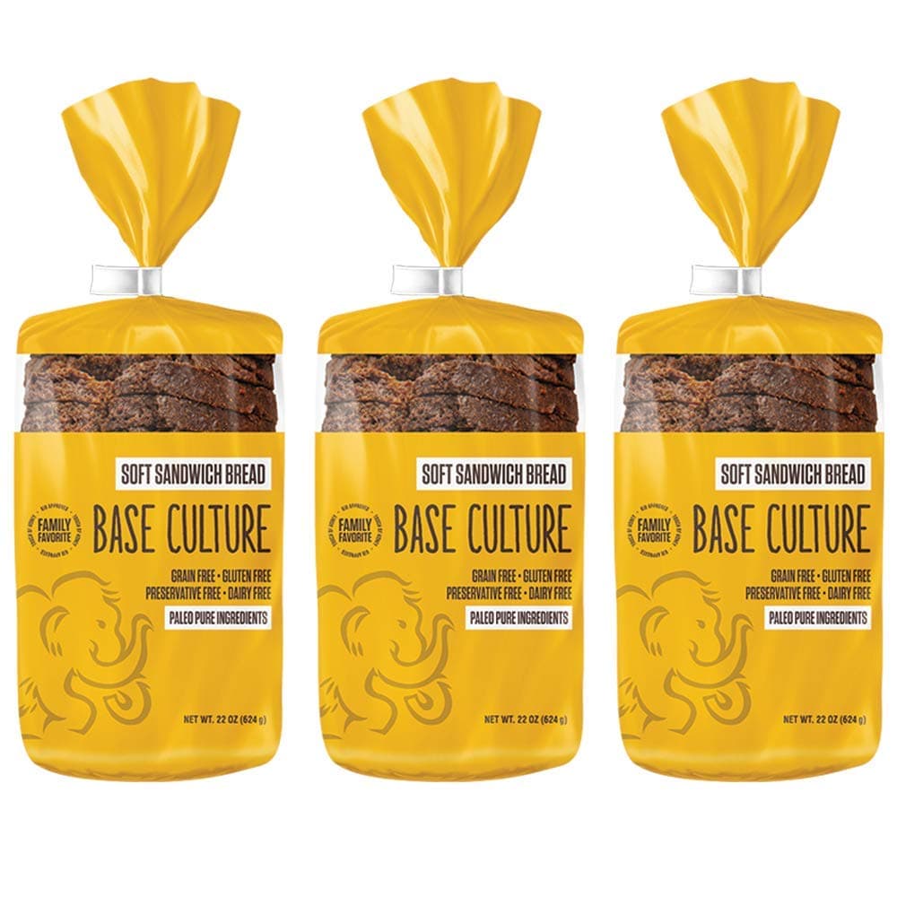 Base Culture Paleo Bread, Large Size | Delicious 100% Paleo Certified, Gluten Free, Grain Free, Non GMO, Dairy Free, Soy Free | Perfect for Sandwiches | 24oz, 18 Slices Per Loaf, 3 Count