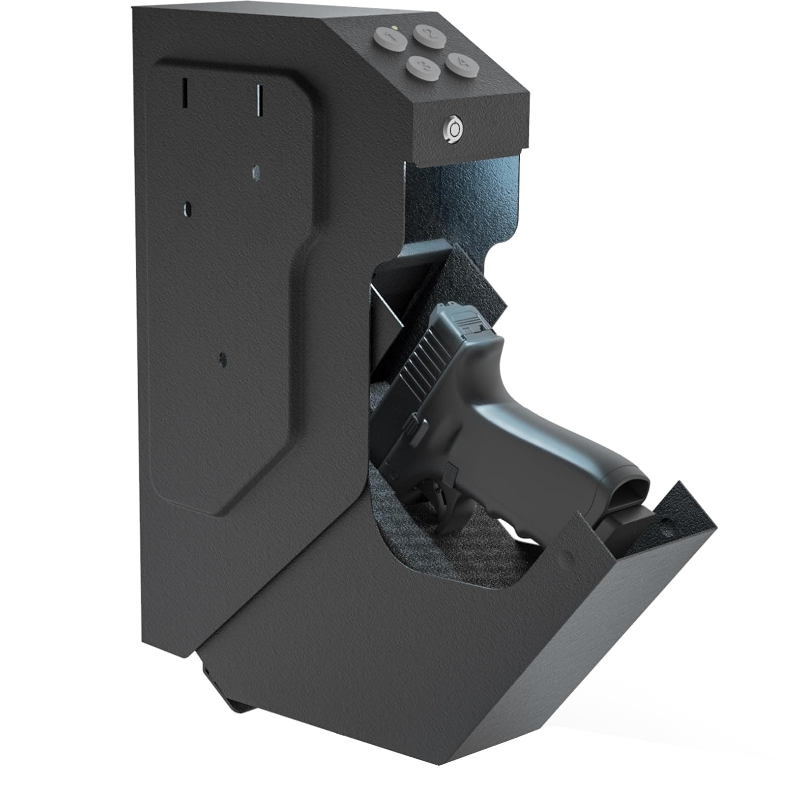 VERPROOF Gun Safe Quick Access Handgun Firearm Safes for Pistols Drop Down Single Gun Safety for Nightstand Wall Mount Bedside Desk Vehicle Bed Personal Safe with Keypad Lock and Key Lock