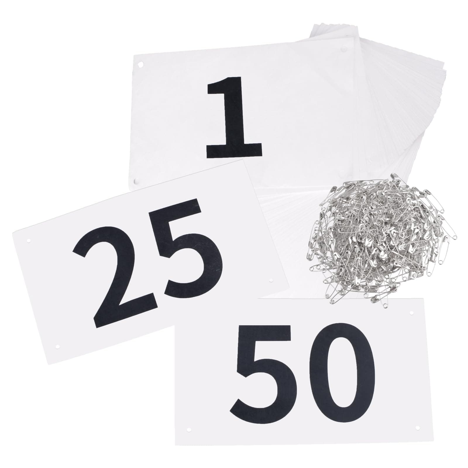 Tyvek Running Bib Competitor Numbers with Safety Pins, Running Numbers Paper Tags 1-500, Tearproof and Waterproof 4 x 7 Inches for Marathon Races and Events Sports Games (1-50)