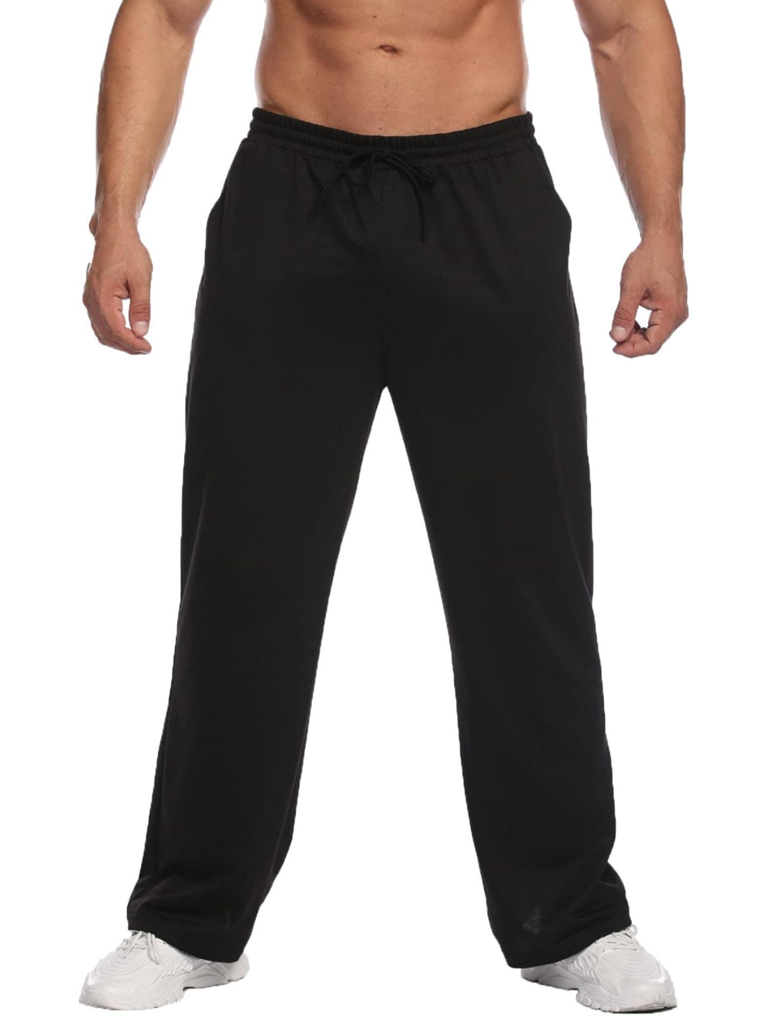 Men's Lightweight Sweatpants Open Bottom Sweat Pants for Men Straight Leg Gym Sweatpants Lounge Pants with Pockets