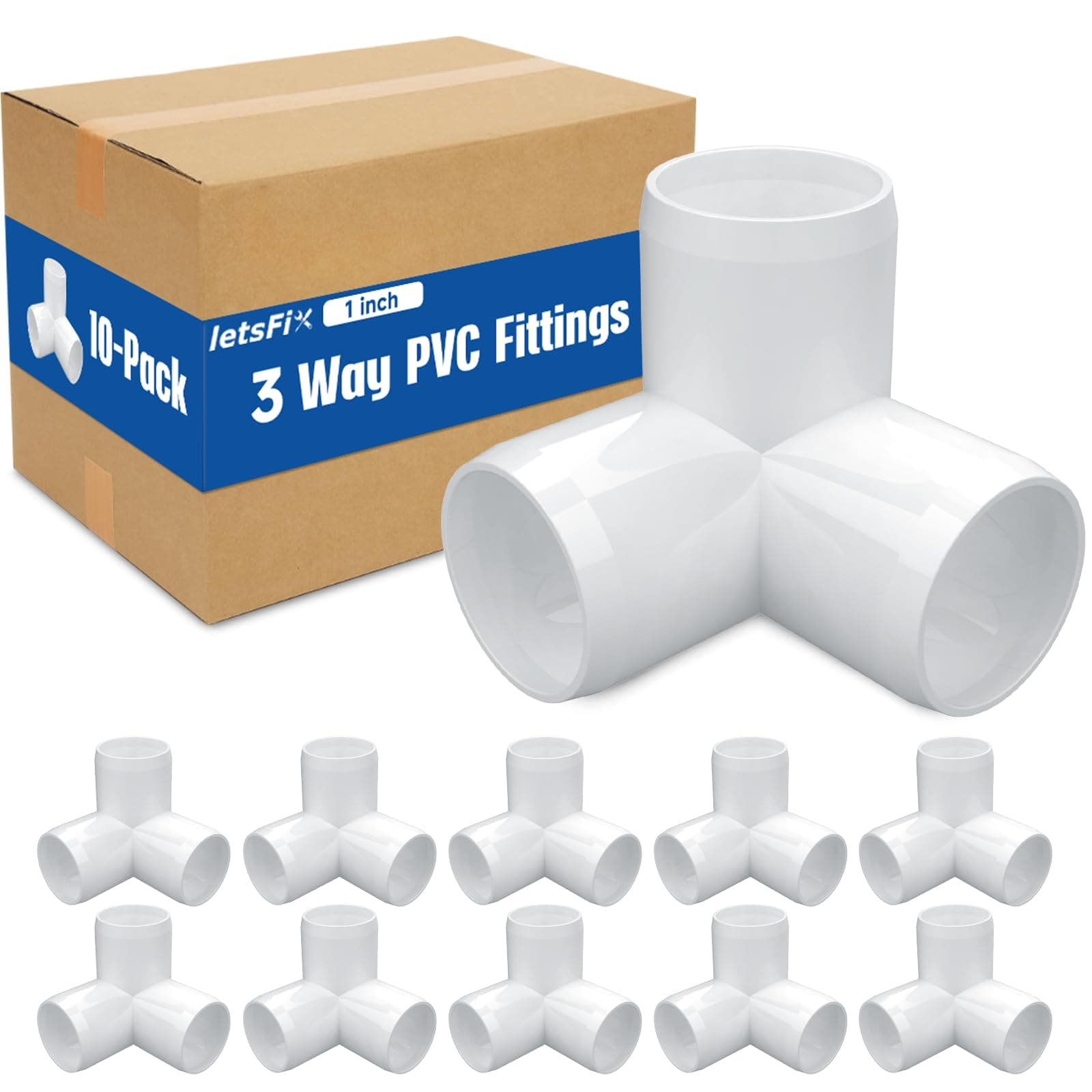 3-Way 1 inch PVC Fitting,Tee Pipe Fittings PVC Connectors - Build Heavy Duty Furniture Grade for 1 inch Size Pipe,White [Pack of 10]