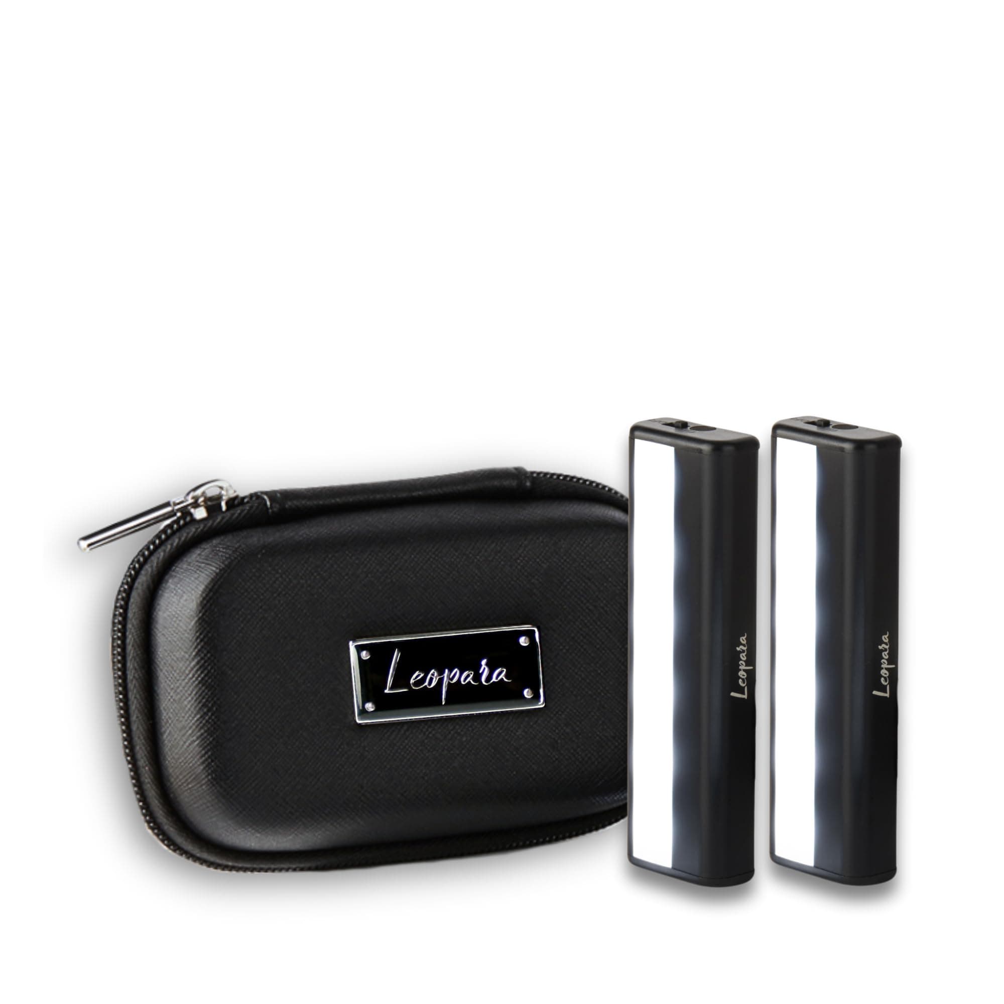 Leopara Portable Makeup Light | Set of 2 Cordless Rechargeable Suction Vanity Lights for Mirrors | Travel Case - Black