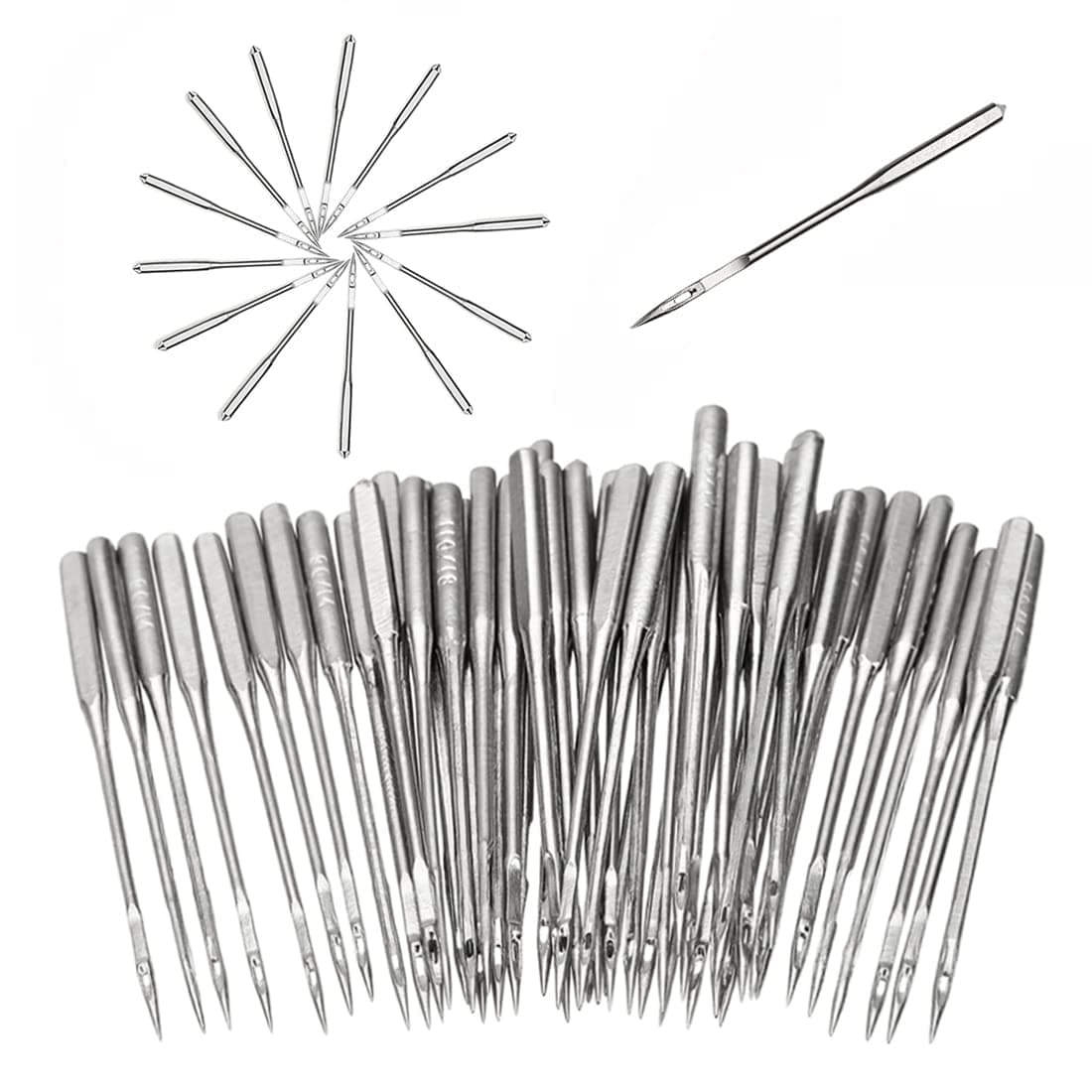 Sewing Machine Needles, 50 Count, Universal Regular Point Compatible with Singer, Brother, Janome, Bernina-Assorted Sizes 65/9, 75/11, 90/14, 100/16, 110/18