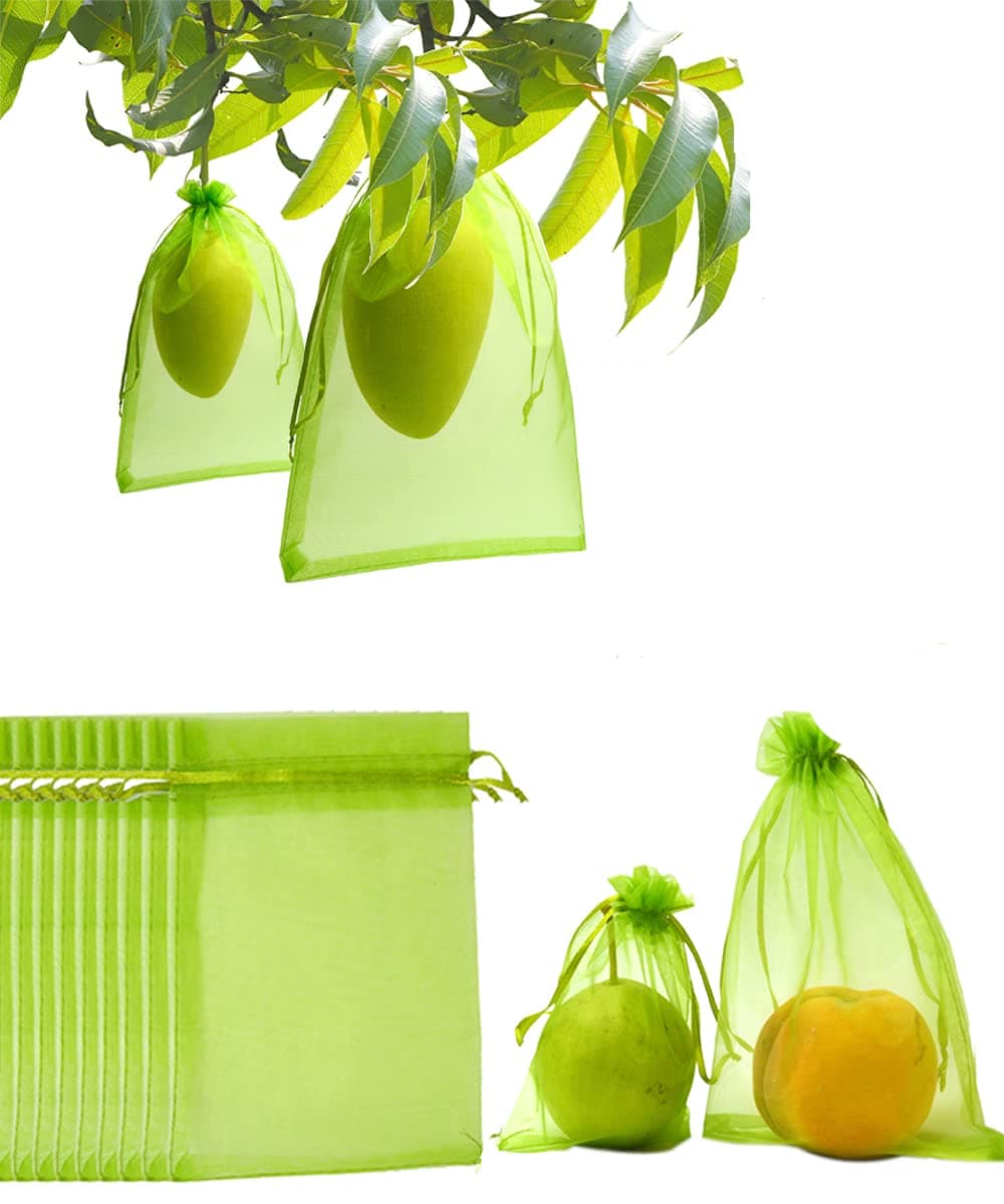 50PCS Fruit Protection Bags,16x11'' Green Netting Bags for Fruit Trees, Garden Fruit Cover Mesh Bags with Drawstring for Plant Fruit Flower and Vegetables