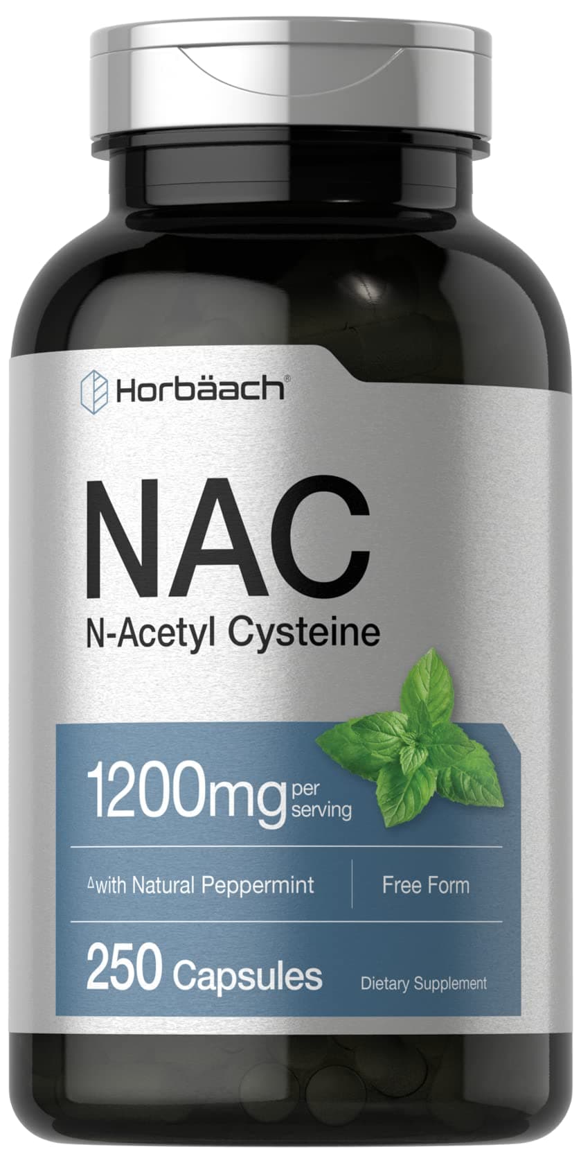 NAC Supplement N-Acetyl Cysteine 1200mg | 250 Powder Capsules | for Women and Men | with Natural Peppermint | Non-GMO, Gluten Free