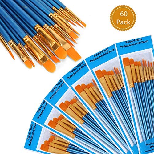 60 Pack Acrylic Painting Brushes Sets All Purpose Nylon Hair Watercolor Children Brush Art Crafting Flat Brushes
