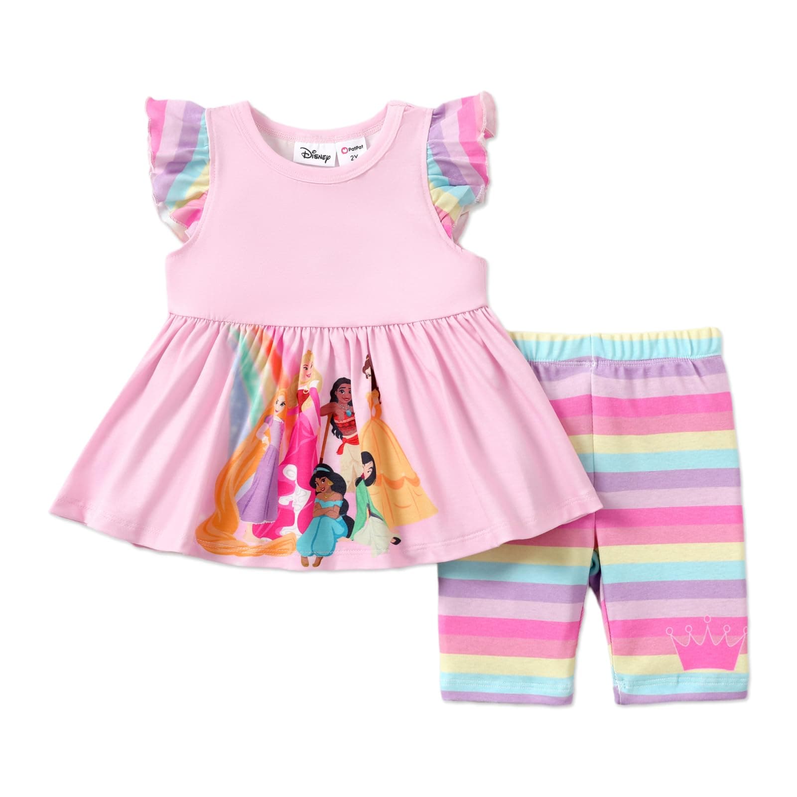 DisneyPrincess Toddler Girl Outfits Ruffle Sleeve Top and Pants Set 2-6 Years