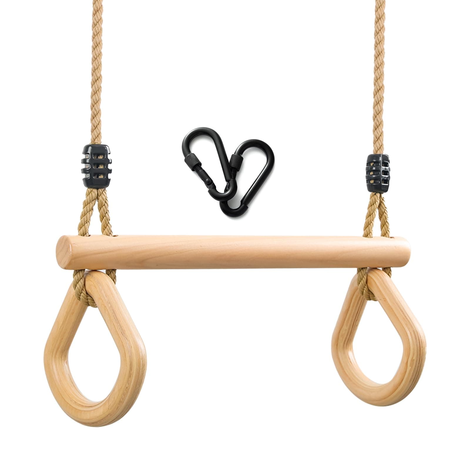 YAERSI Children's Trapeze Swing Bar with Wooden Gym Rings,Trapeze Bar for Swing Set （Water Drop）