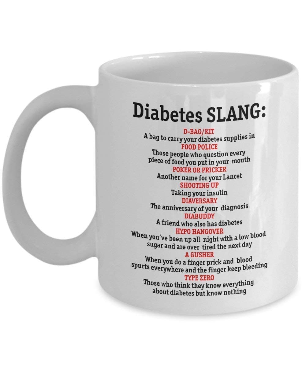 Diabetes Coffee Mug Slang Text Dictionary Funny Gift for Diabetic Patient Quote Sayings 11 Oz