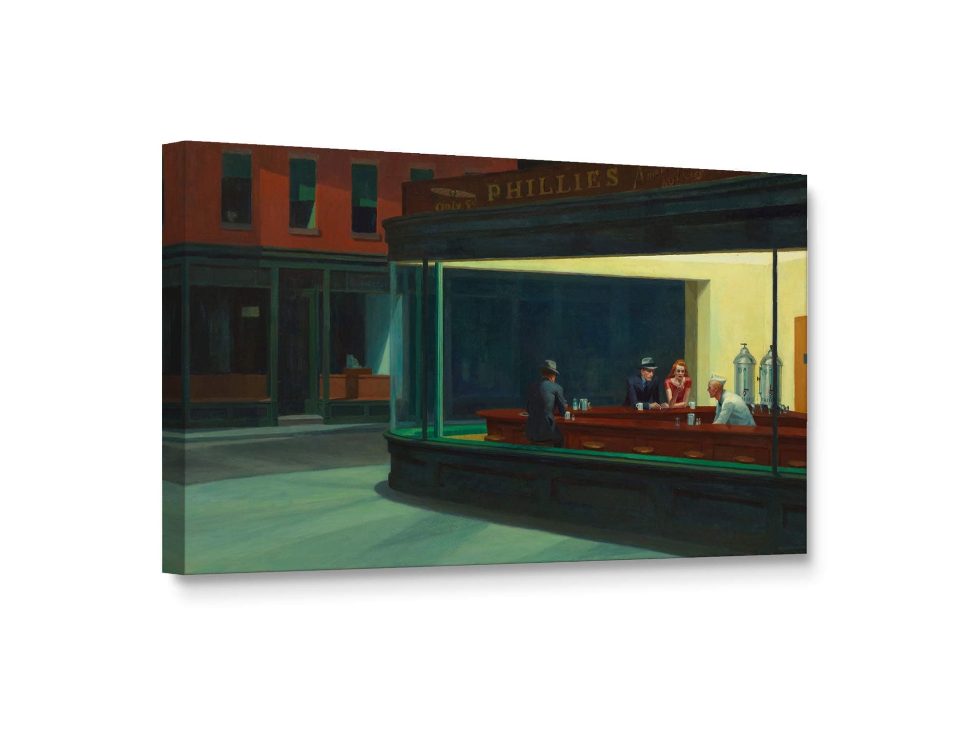 Niwo ART - Nighthawks, World's Most Famous Paintings Series, Canvas Wall Art Home Decor, Gallery Wrapped, Stretched, Framed Ready to Hang (24"x12"x3/4")