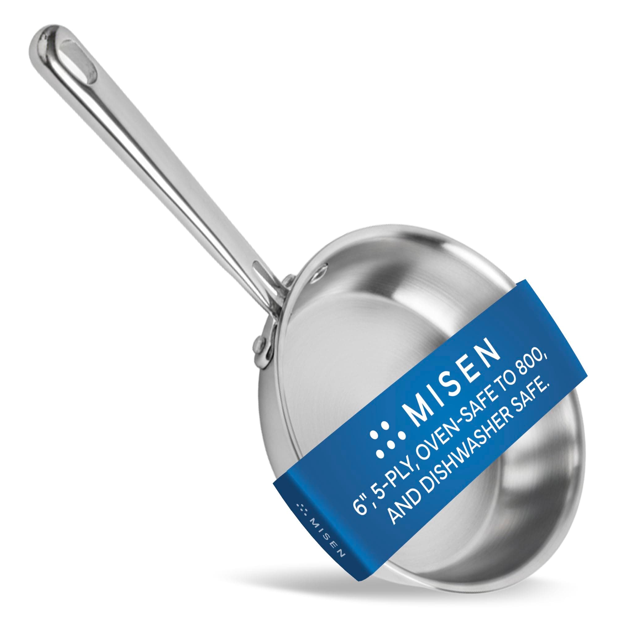 Misen 5-Ply Stainless Steel 6" Frying Pan - Professional Cookware for Induction, Gas and Electric - Dishwasher Safe, Oven Safe to 800°F - Durable, Versatile, Even Heating