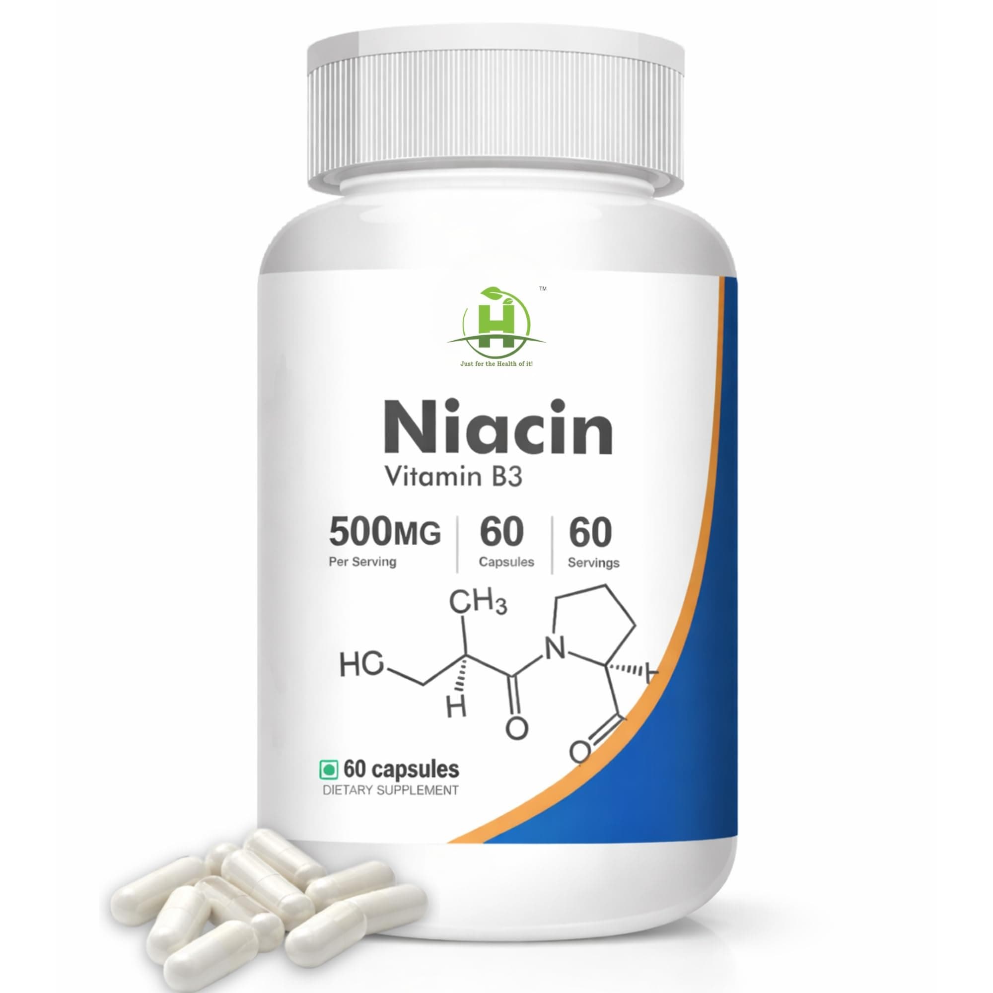 Healthy Nutrition Niacin Vitamin B3 500mg Capsules – Supports Energy Metabolism, Circulation & Skin Health – High Strength Niacin Supplement – 60 Vegetarian Capsules (Pack of 1)