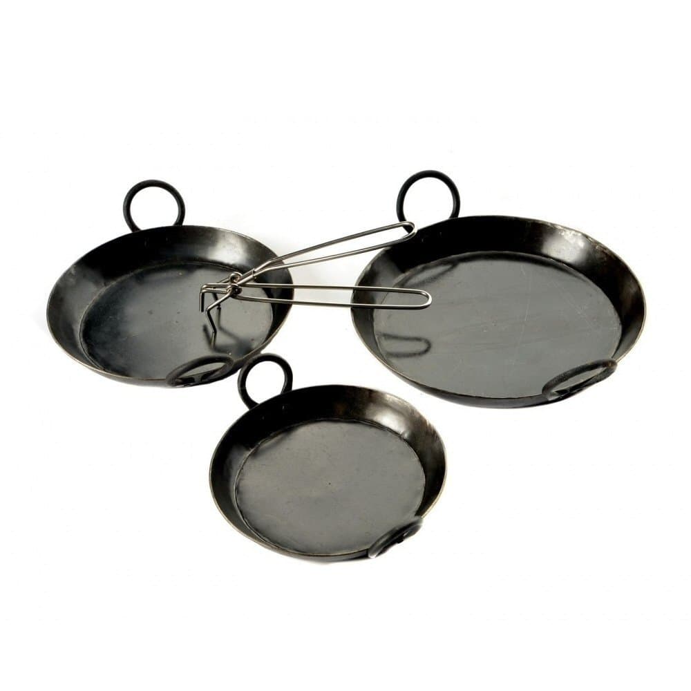 Kadai Set of 3 Skillets for Outdoor Cooking on Barbecue