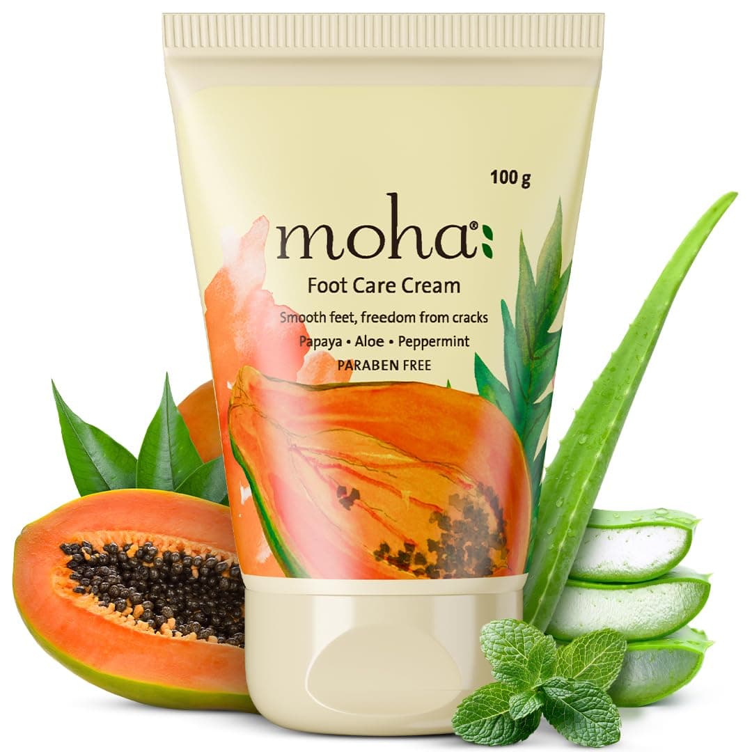 - Moha Foot Cream for Dry & Cracked Feet | Deep Nourishment & Fast Healing Heel Repair Cream | Cooling & Vegan Formula with Aloe, Papaya, Peppermint & kapurkachri | Clinically Proven | Moisturizing Foot Cream for Rough Calloused Skin | Softening, Exfoliating & Paraben-Free Foot Care for Men & Women - 100gm (Pack of 1)