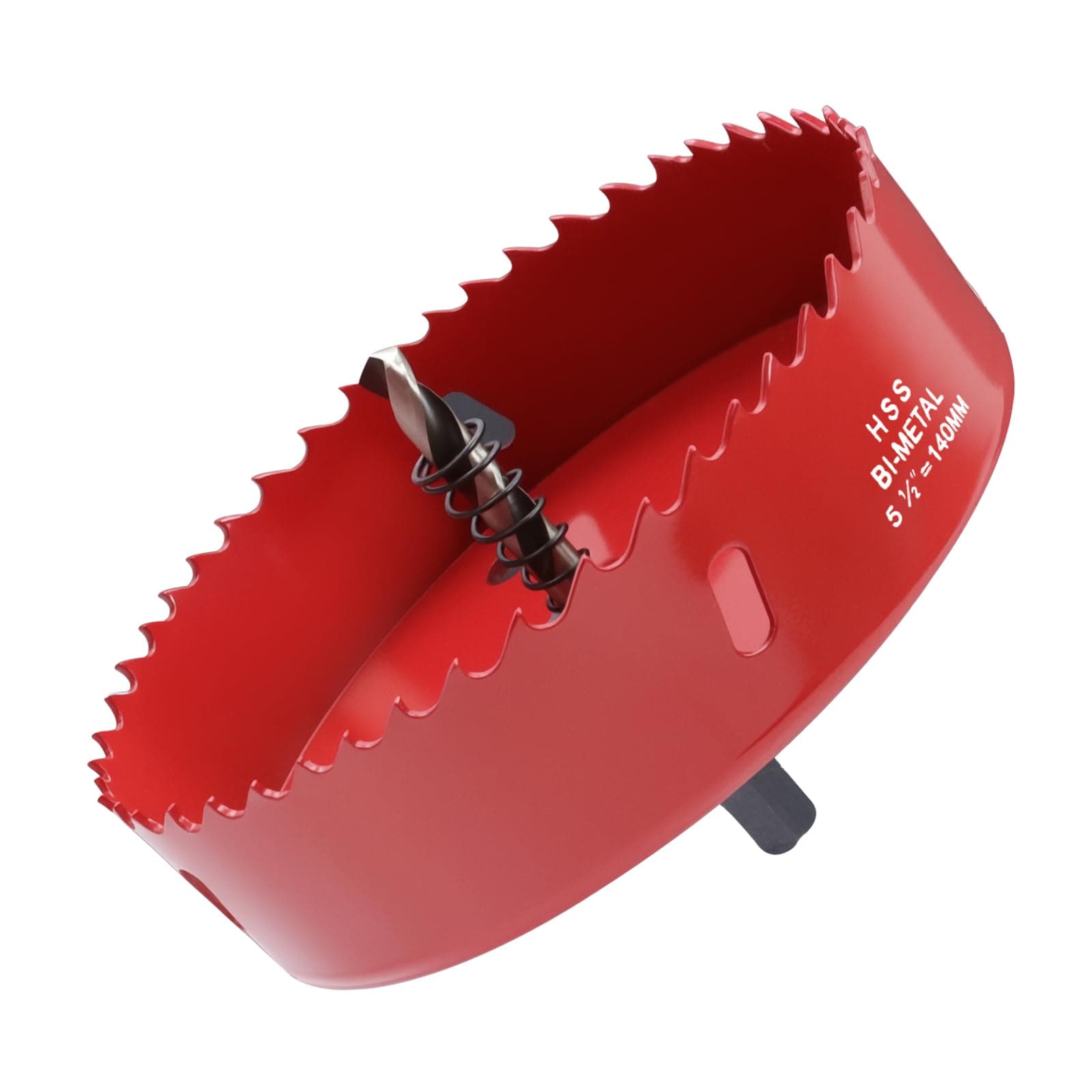 5.5 Inch / 140mm Hole Saw Red with Arbor and Pilot Drill Bit, Bi-Metal Hole Cutter for Fiberboard, Wood, Drywall, Plastic, Soft Metal Sheet, PVC Board and Cornhole Boards Drilling