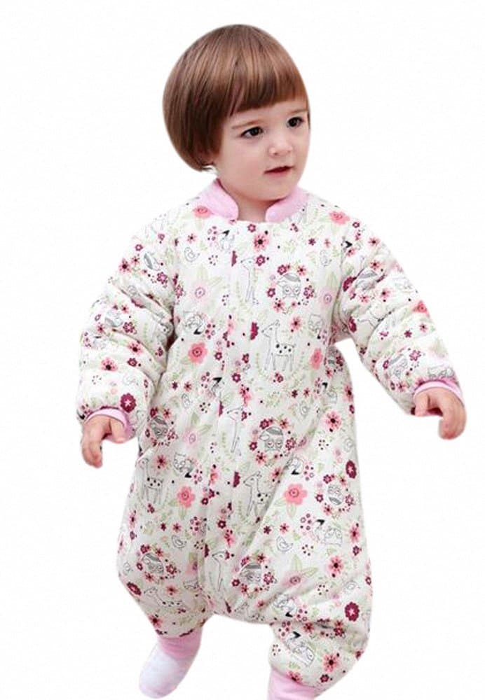 baby winter Sleeping bag Long sleeves child with feet boy and girl pajamas. Cotton Jumpsuit baby Jumpsuit / Overalls.owl zoo pink(L:85-95cm 2-4years).