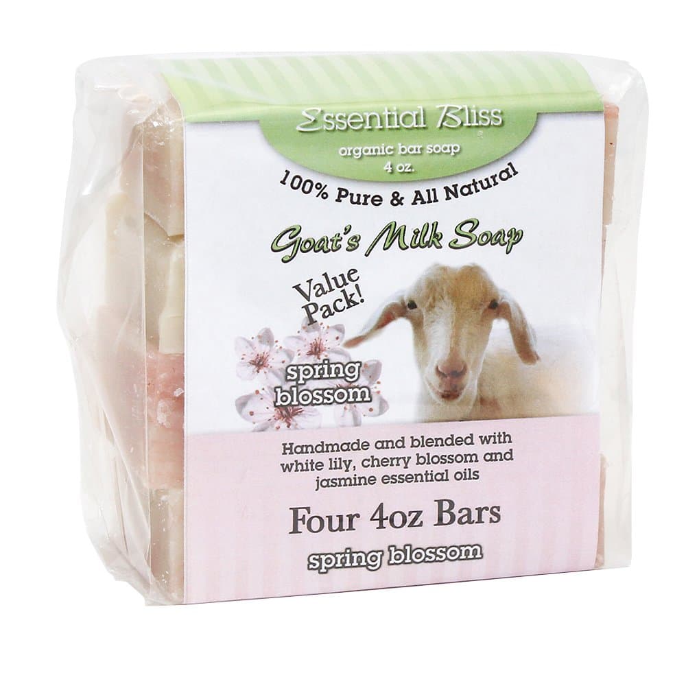 Essential Bliss All Natural Handmade Goat Milk Soap (4-Pack) Spring Blossom 4 Four Ounce Bars Good for your Skin Wonderful Fragrance. Full Refund if not Delighted!