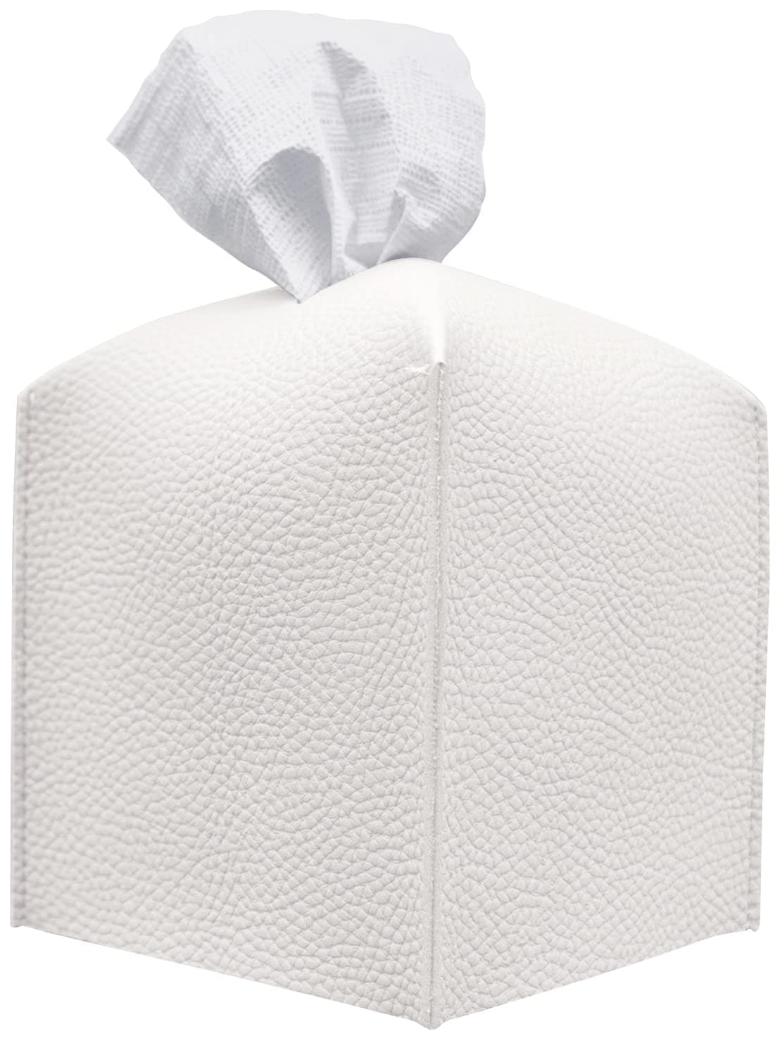 Carrotez Tissue Box Cover, Refined Modern PU Leather Square Holder - Decorative Holder/Organizer for Bathroom Vanity Countertop, Night Stands, Office Desk & Car 5"X5"X5" White