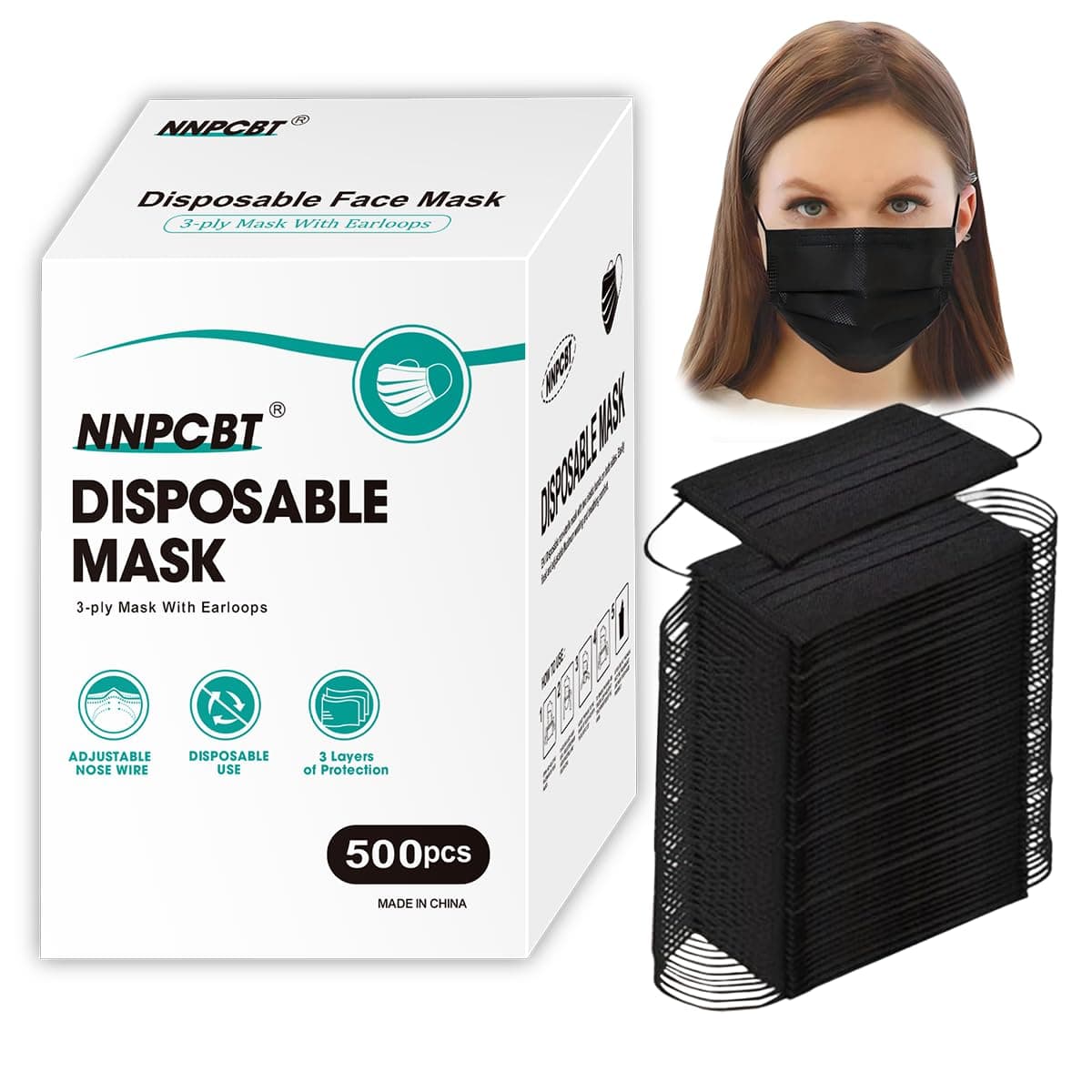 Black 3 ply disposable face shield filter protection breathable dust proof