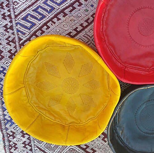 Yellow Leather Poufs/Ottomans
