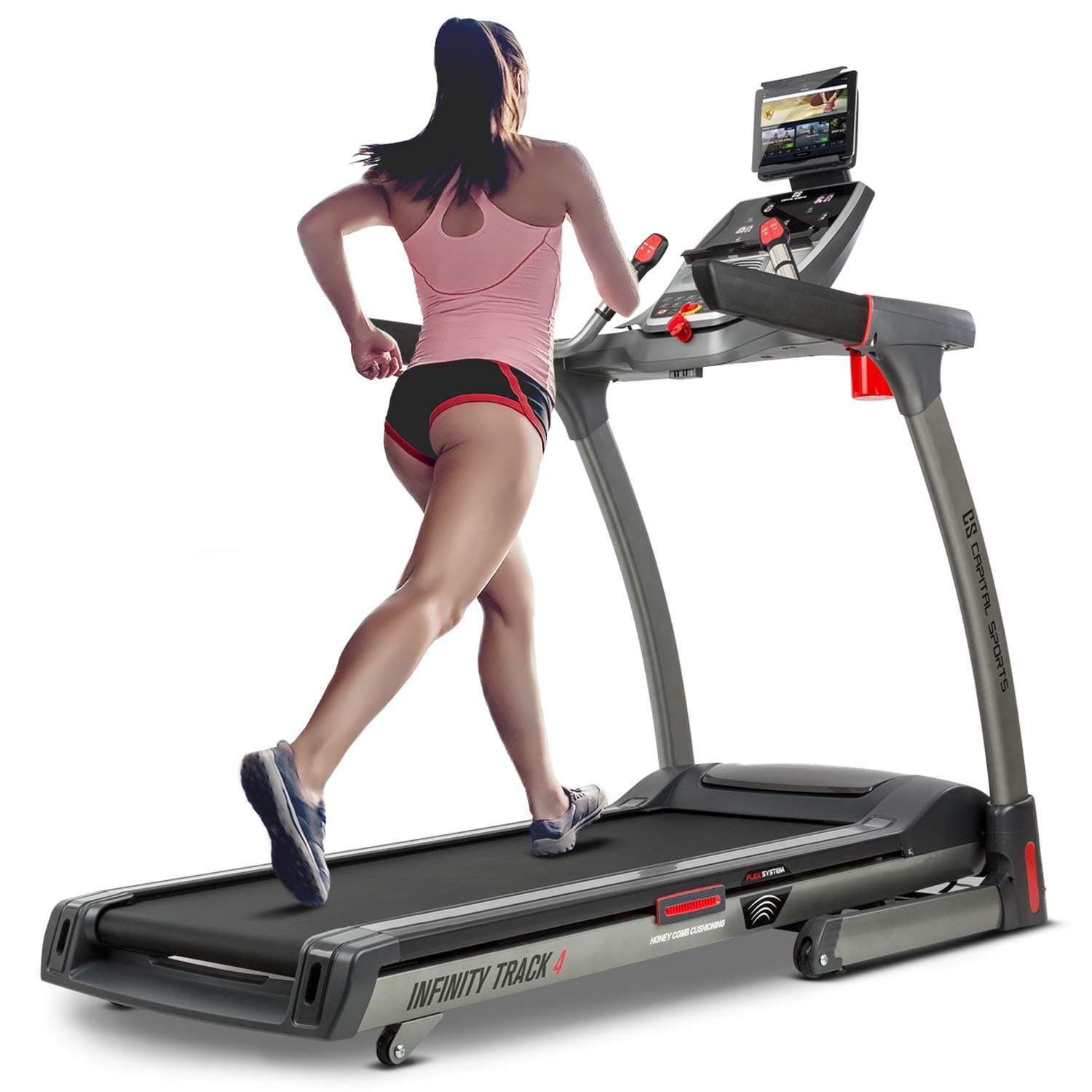 Capital Sports Infinity Track - Folding Treadmill - Running Machine, Walking Pad, Bluetooth, App, LED Display, 6P AntiShock Suspension, NX-AeroFan System, 36 Programmes, 3 Custom Modes