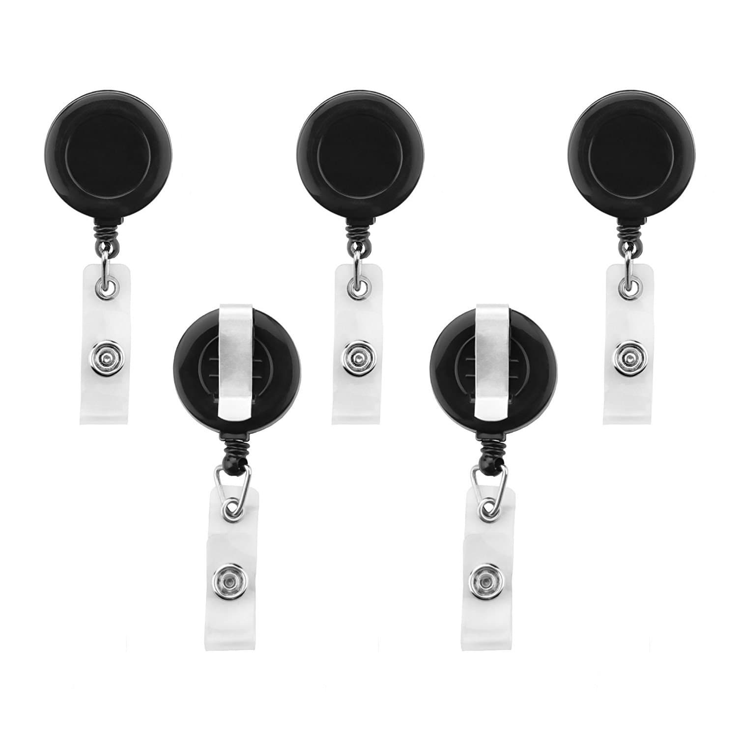Retractable Badge Holder in Black by Ashford Hill, ID Security Card Clip On Holders (Pack of 5)