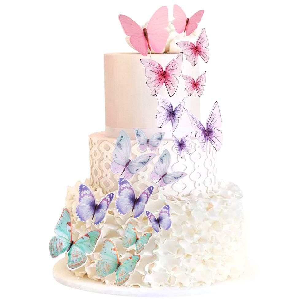 60 Pcs Butterfly Cupcake Toppers Cake Party Cake Decorations Mixed Colour for Birthday Wedding Party Wall Decoration