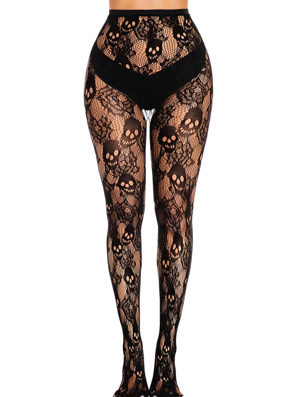 Goth Tights For Women,Sheer Mesh Skull Fishnets Leggings,Patterned Sexy Stockings Halloween Costume Black