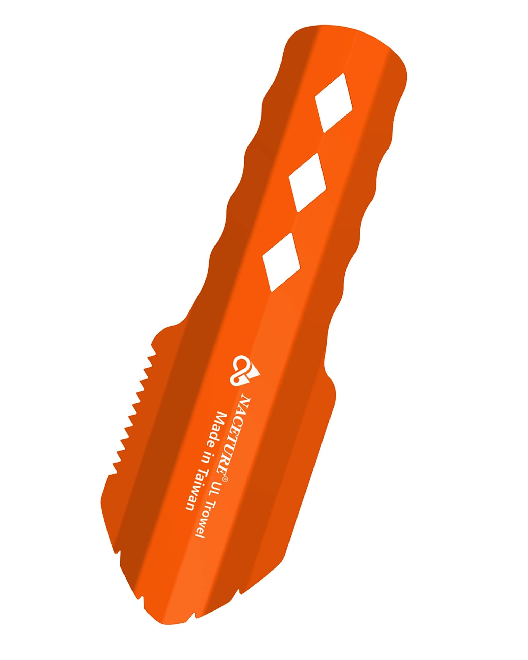 NACETURE Ultralight Backpacking Trowel Aluminum Shovel Small Potty Multitool with Longer Handle Design Essential for Hiking, Camping and Survival Bags (Orange)
