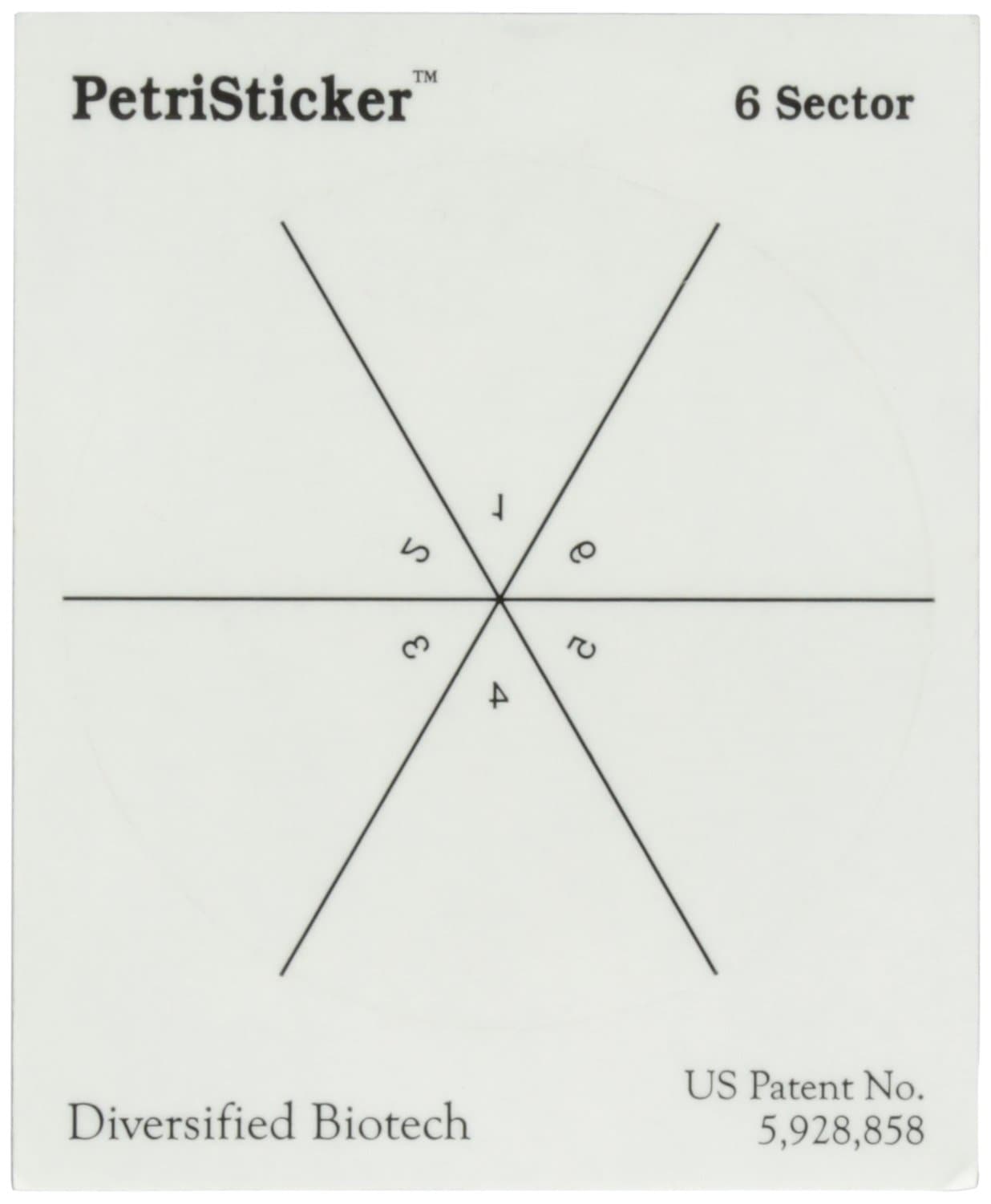 Diversified Biotech PetriStickers PSTK-2000 Pie-Cut Label for Petri Dish, 6 Sector Pie (Pack of 36)