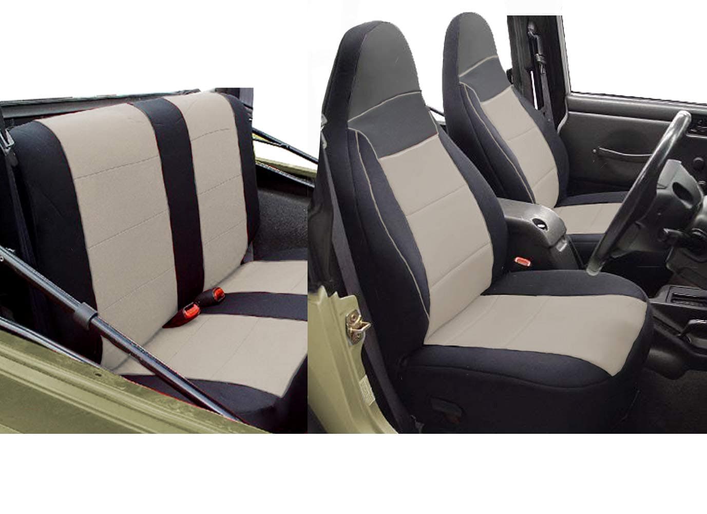 GEARFLAG Custom Fit Neoprene Seat Cover for Wrangler TJ 1997-2002 (Front + Rear Seats) (Safari Khaki)