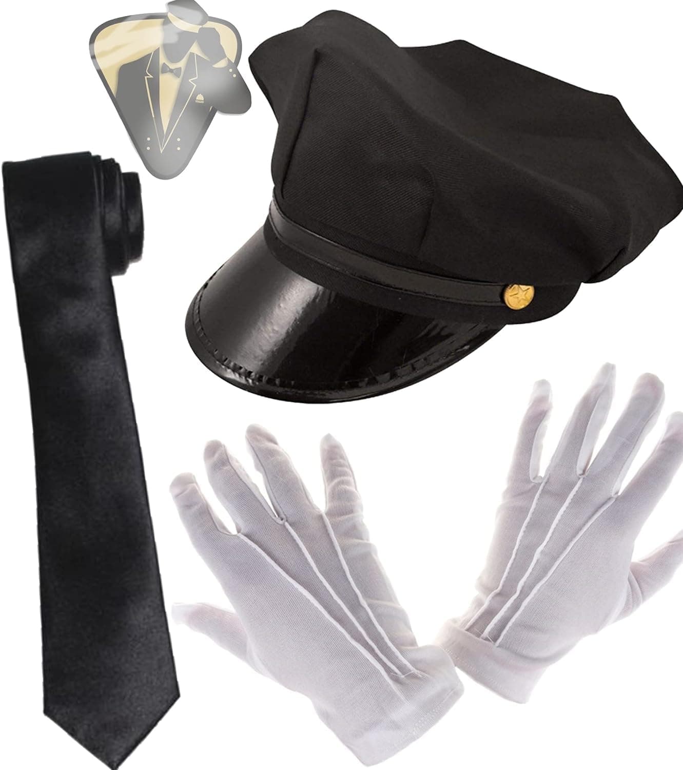 โ Dreamzfit Chauffeur Cap & Accessories Kit | Unisex Adult Fancy Dress for Book Week, Driver Costume with White Gloves & Black Tie | Premium Taxi Limo Hat