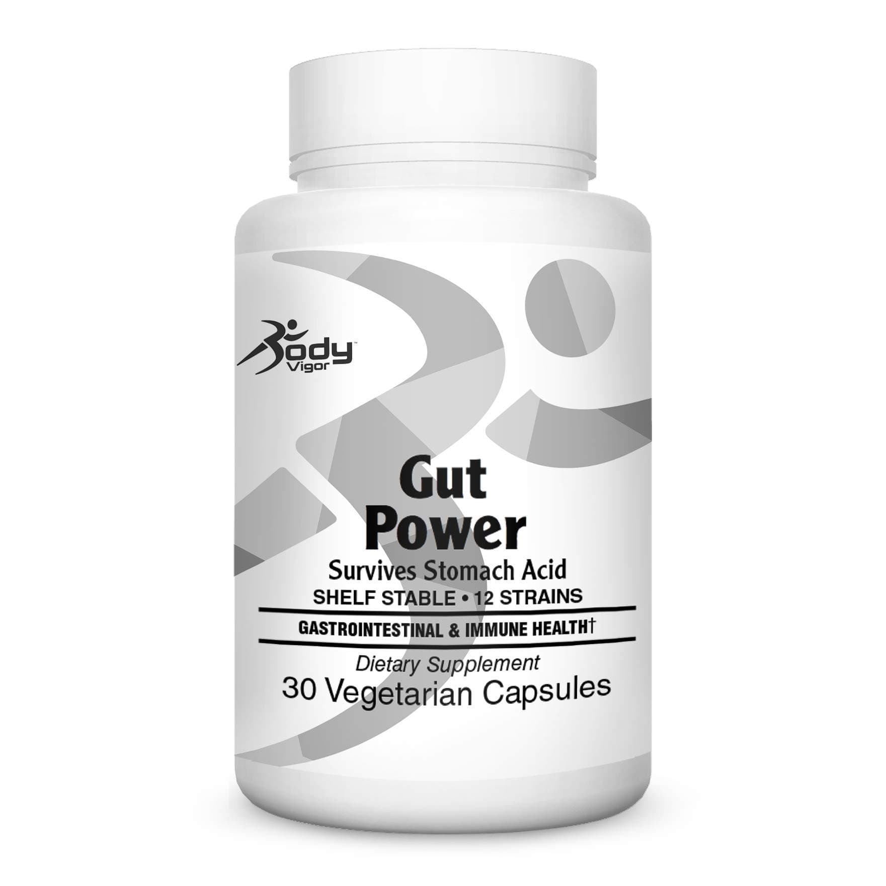 Body Vigor Gut Power, 100 Billion Probiotic, 12 Strains, Supports Digestive Health, Shelf Stable, 30 Vegetarian Capsules