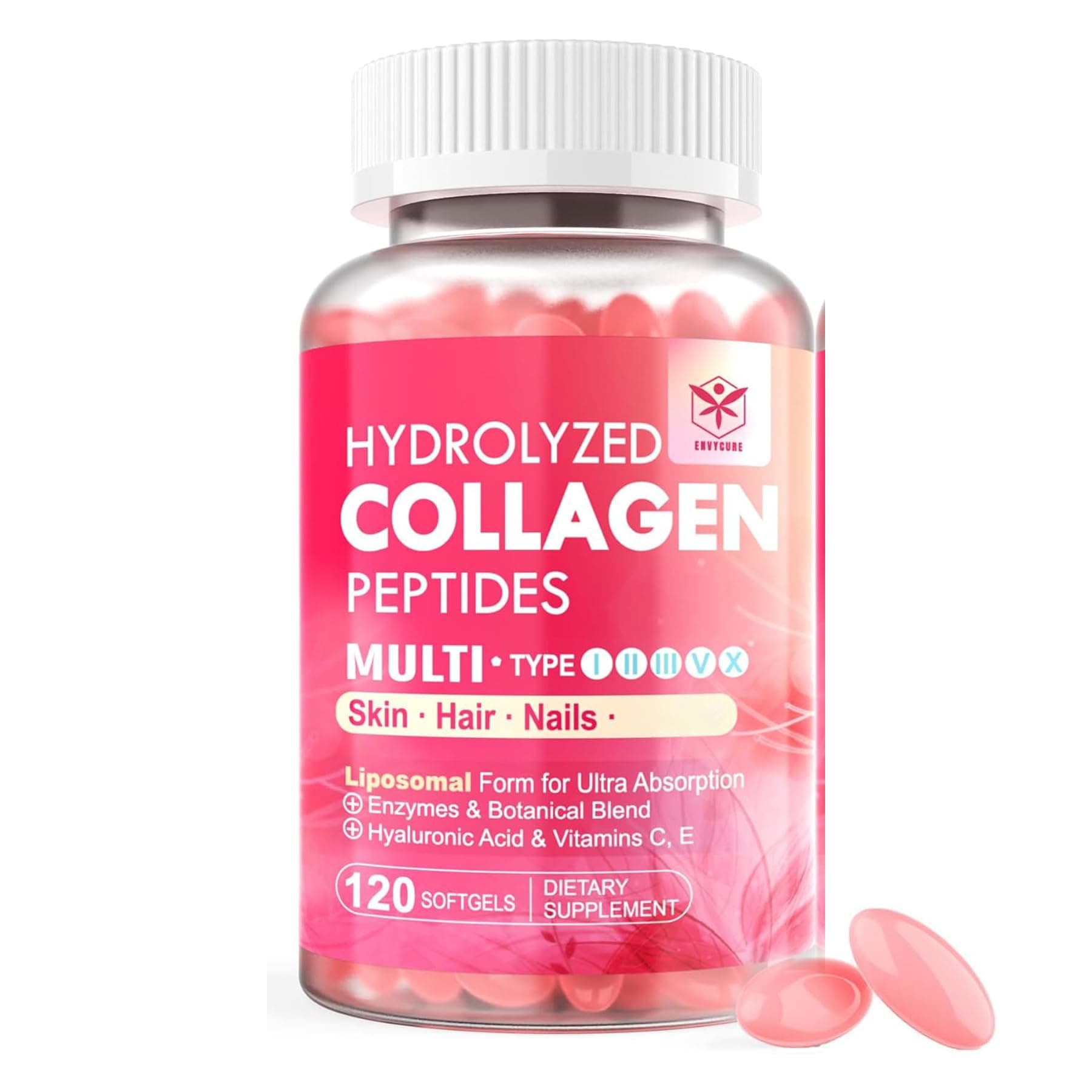 Hydrolyzed Collagen Peptides for Women 2000mg Liposomal Form Type I, II, III, V, X for Optimal Absorption - Multi Collagen Pills with Hair, Skin and Nails Vitamins, Collagen Supplements 120 Softgels