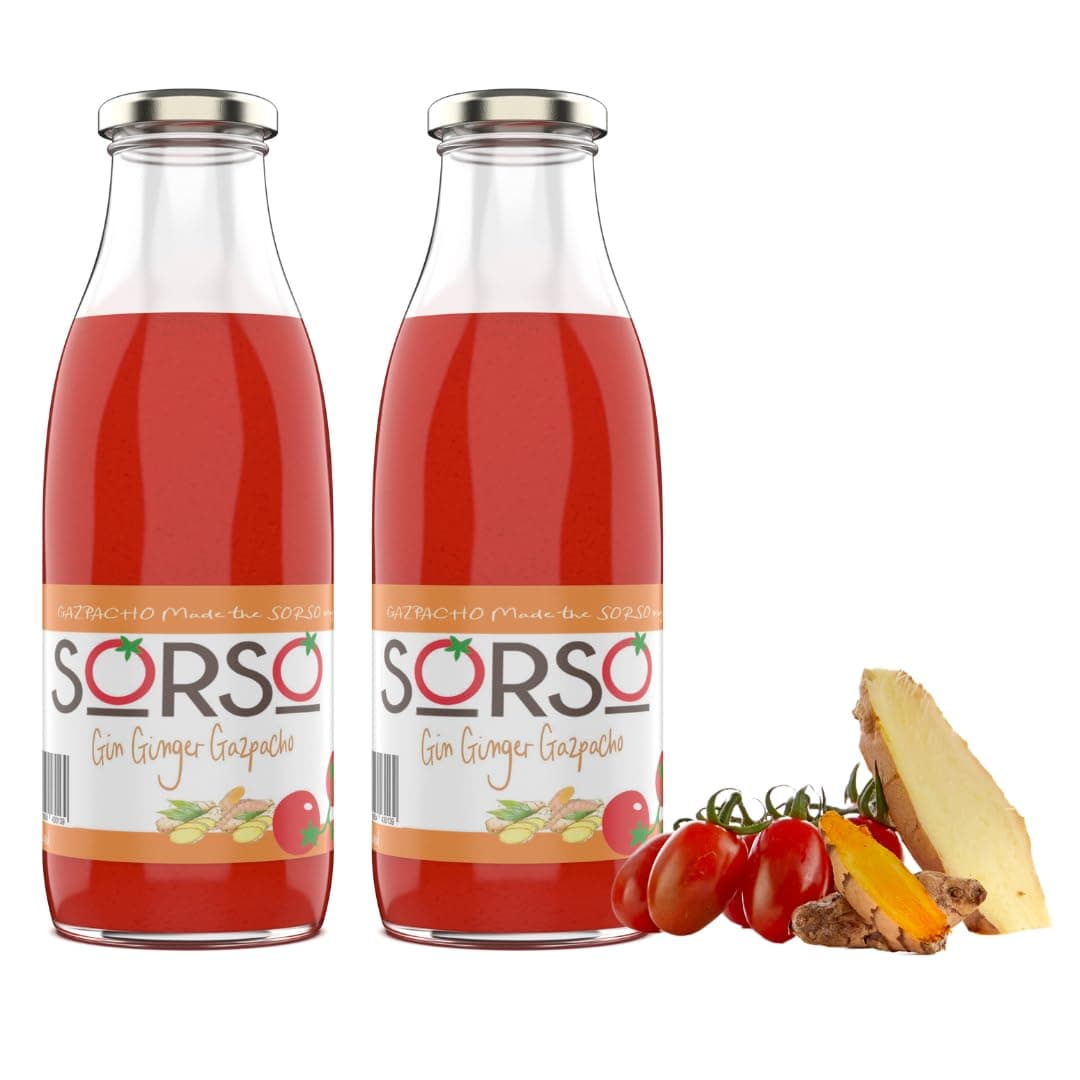 SORSO Ginger Gazpacho | Fresh Chilled Spanish Soup | Vegan, Gluten-Free, 100% Natural | Ready to Drink or Heat | Premium Tomato Recipe | UK Made