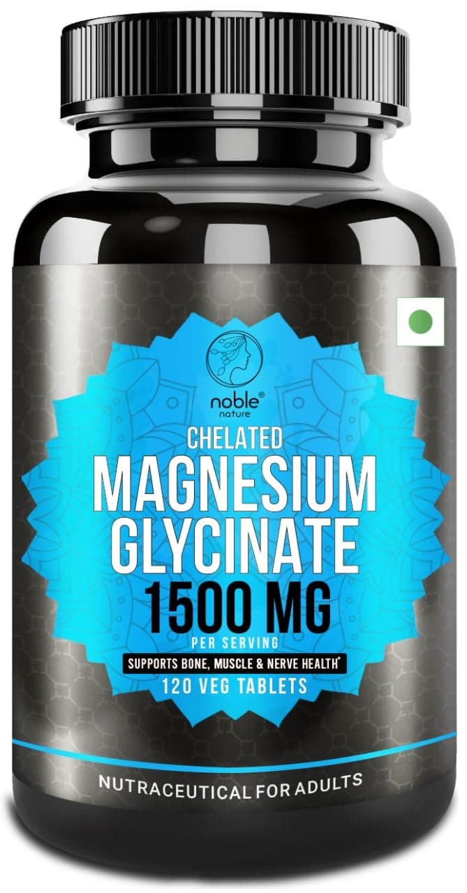Noble Nature Magnesium Glycinate Chelated 1500MG - High Absorption Supplement to Support Nerves and Muscles Health - 120 Veg Tablets