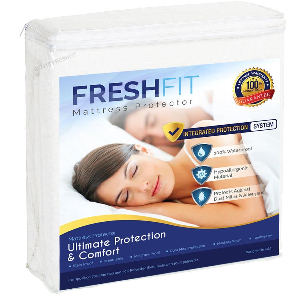 Rayon Derived from Bamboo Mattress Protector - College Dorm Room Essentials - 100% Waterproof Breathable - Lightweight & Durable, Stain & Moisture Proof - Premium Fitted Sheet Style (Twin)