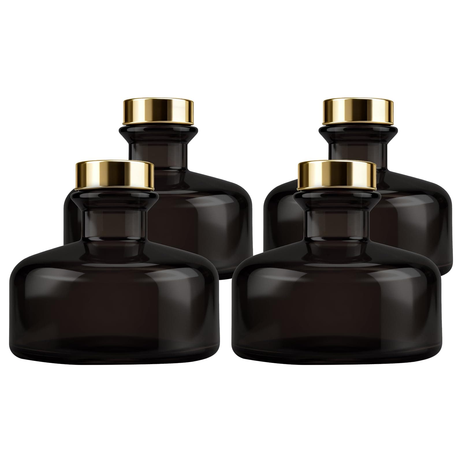 Brown Black Glass Diffuser Bottles Diffuser Jars with Gold Caps Set of 4 – 2.75 inches High, 150ml 5.1 Ounce. Fragrance Accessories Use for DIY Replacement Reed Diffuser Sets.