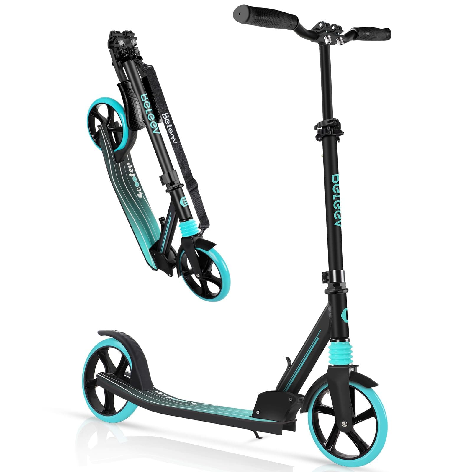 BELEEV V5 Scooters for Kids 6 Years and up, Folding Kick Scooter 2 Wheel for Adults Teens, 4 Adjustable Handlebar, 200mm Big Wheels, Lightweight Sports Commuter Scooter, Sturdy Frame, up to 220lbs