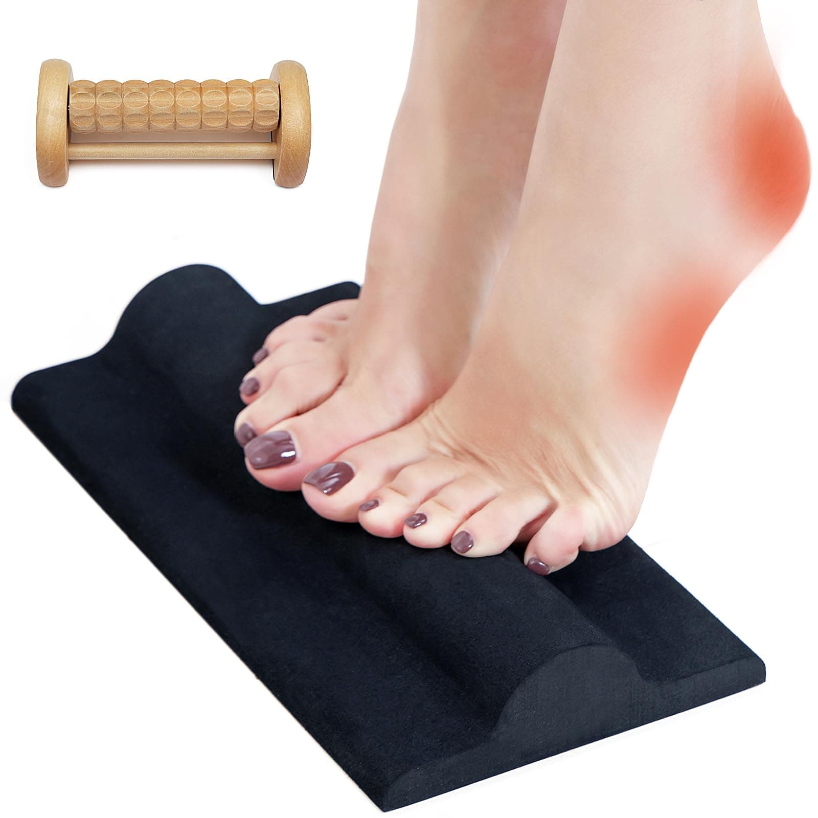 Plantar Fasciitis Relief Foot Stretcher Pad with Foot Roller, Fascia Stretcher Toe Stretcher for Heel Spurs Achilles Tendonitis Foot Drop Tight Calves